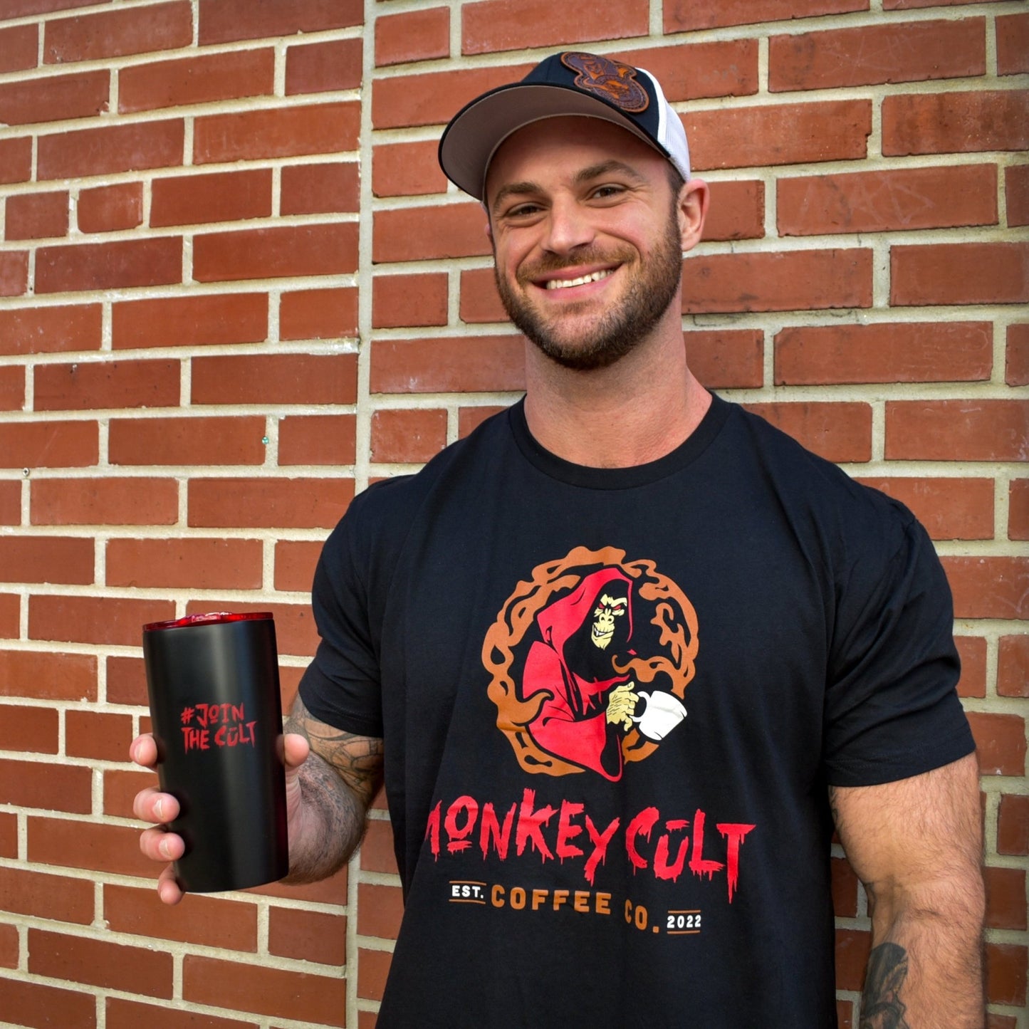 MONKEY CULT 20OZ STAINLESS INSULATED BLACK TUMBLER W/ RED LID